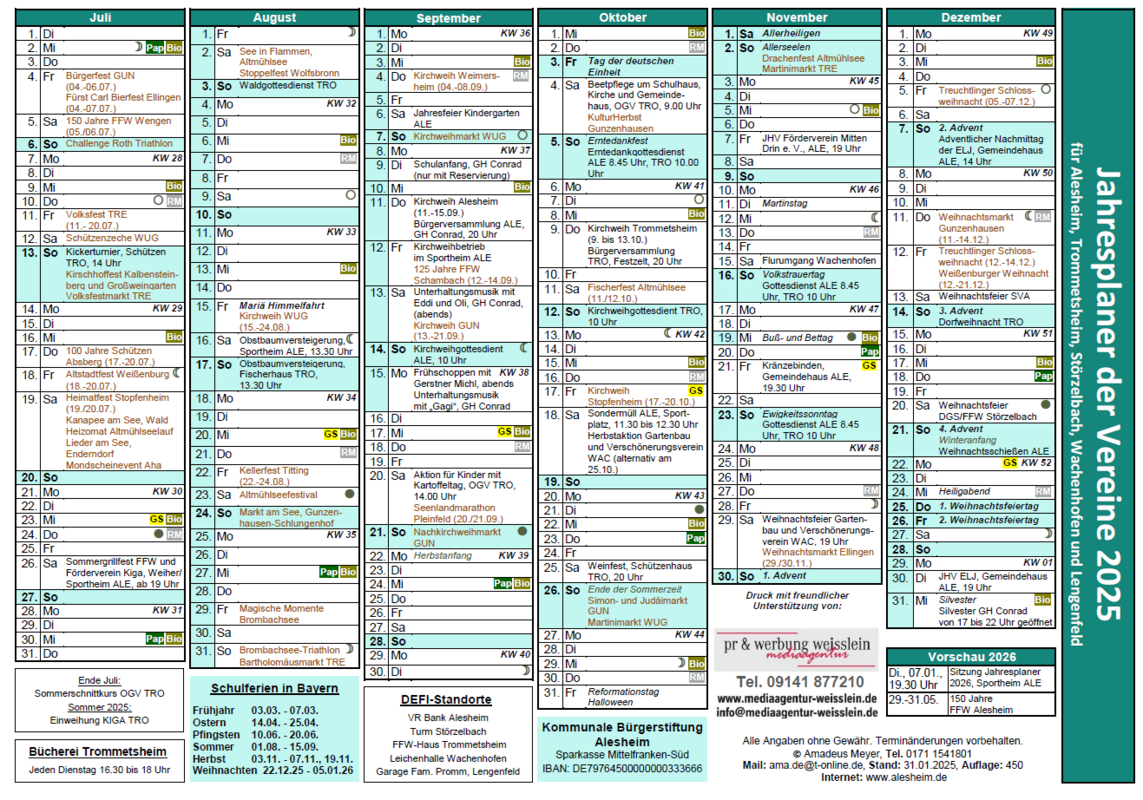 Jahreskalender der Vereine Feb.-Jun.